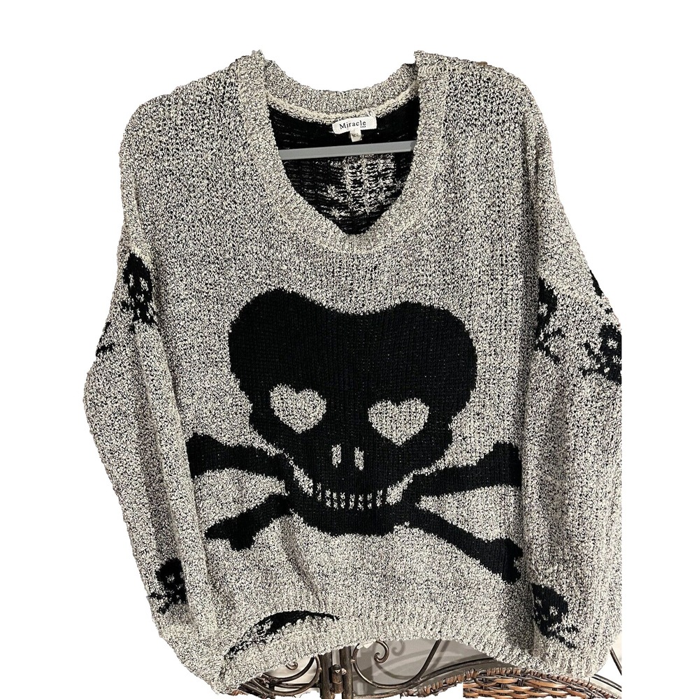 Miracle Womens Sweater Pullover Size Medium Large Skull Oversized Comfy Slouch